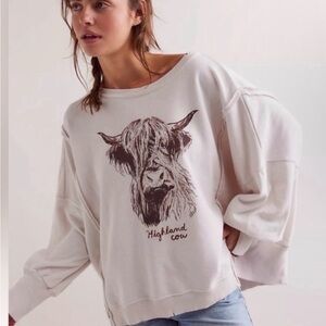Free People Cream Highland Cow Sweatshirt